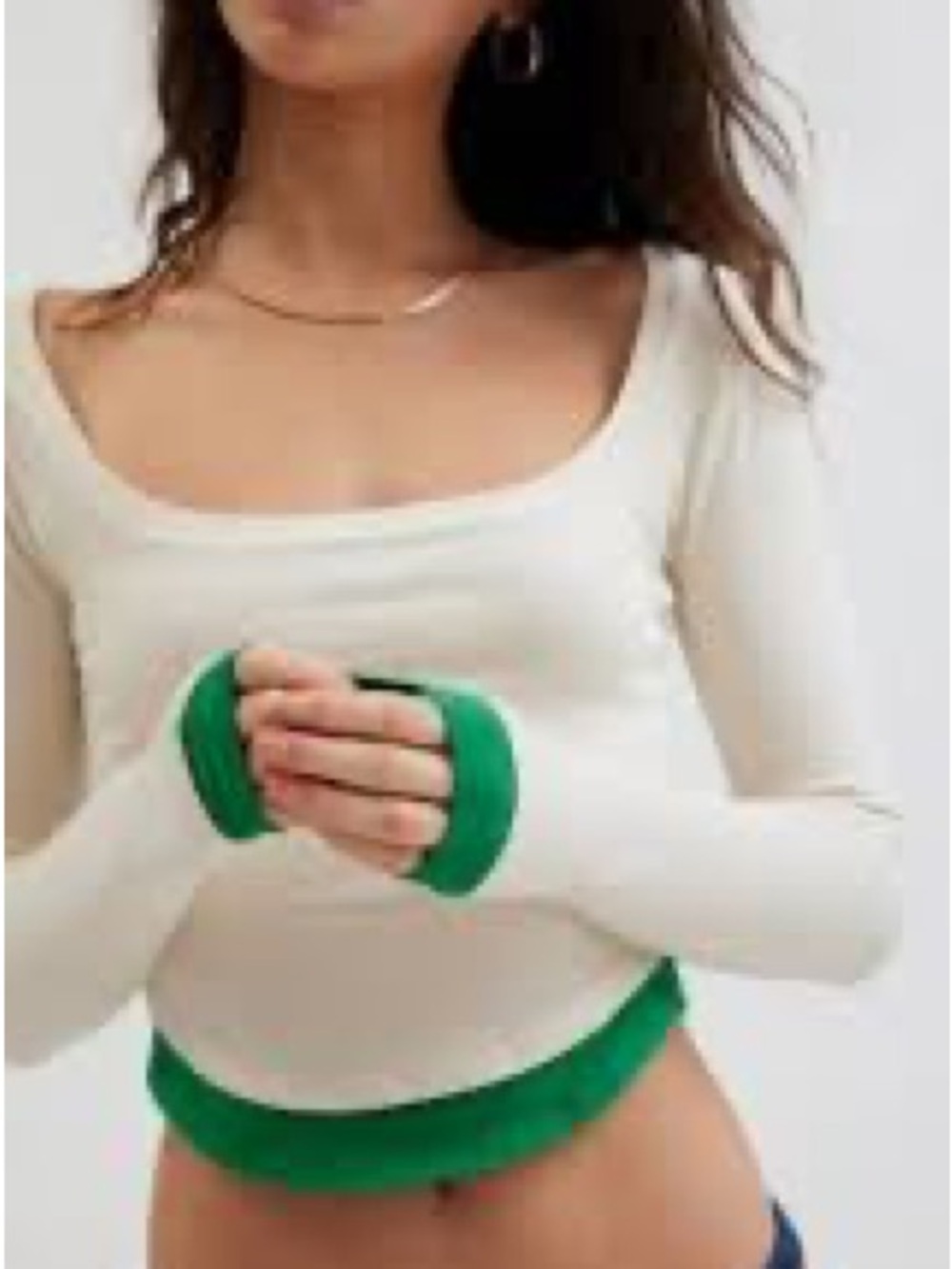 Urban Outfitters Cream Scoop Neck Top with Green Trim